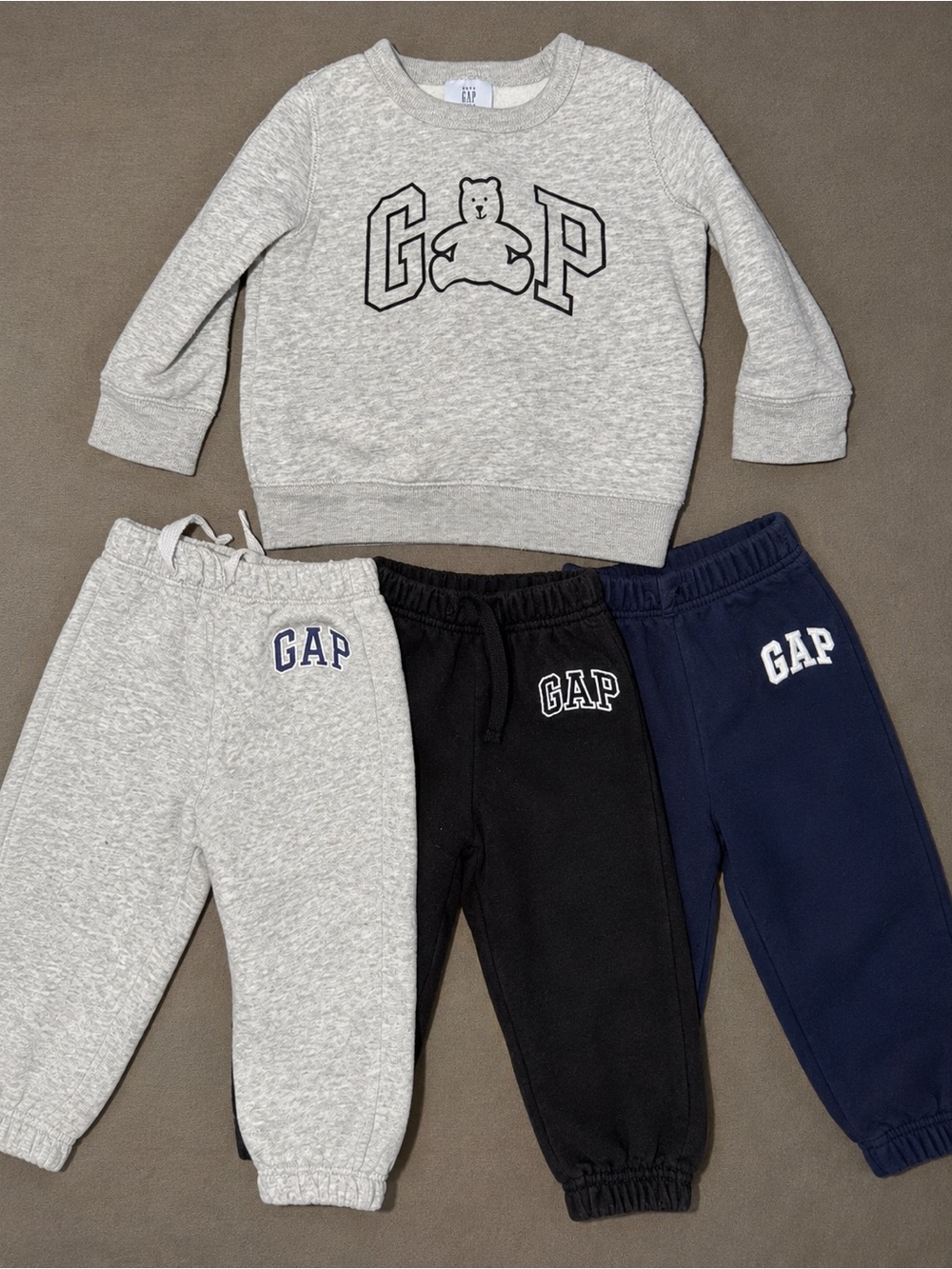 GAP Kids Sweatshirt and Trio of Joggers - Gray, Black, Navy
